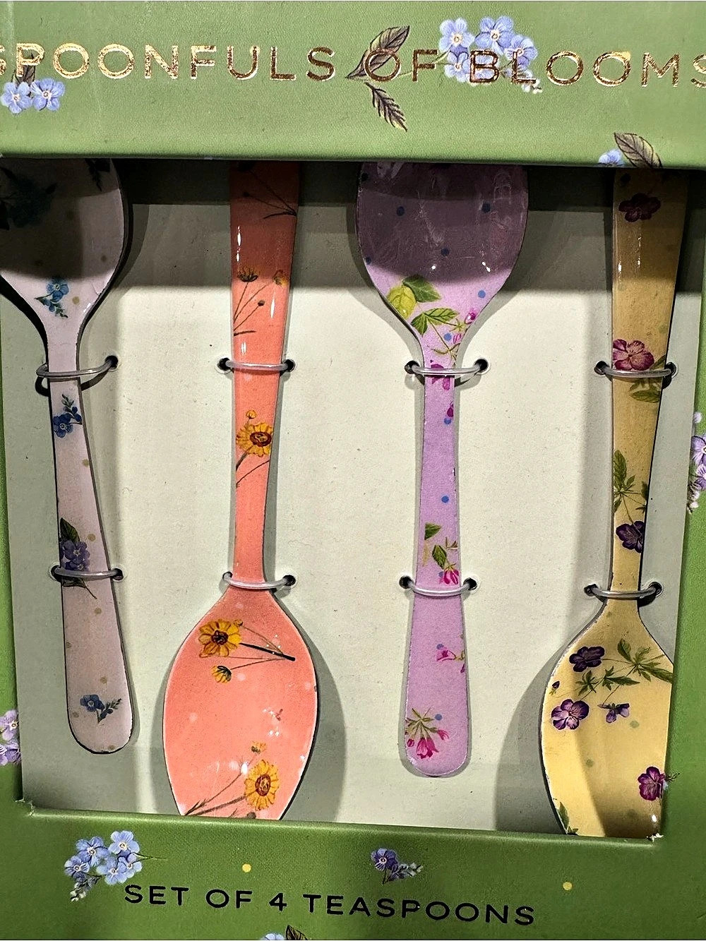 Anthropologie Spoonfuls of Blooms Floral Set of 4 Teaspoons - Picture 2 of 3